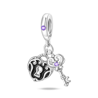 1 Piece 9.4*26.7mm Hole 4~4.9mm Sterling Silver Zircon Heart Shape Key Lock Pendant Jewelry Accessories
