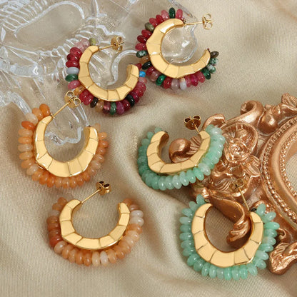 1 Pair IG Style Geometric Plating natural stone Titanium Steel Ear Studs