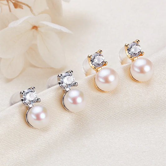 1 Pair Freshwater Pearl Copper Zircon Freshwater pearl earrings Geometric Ear Studs