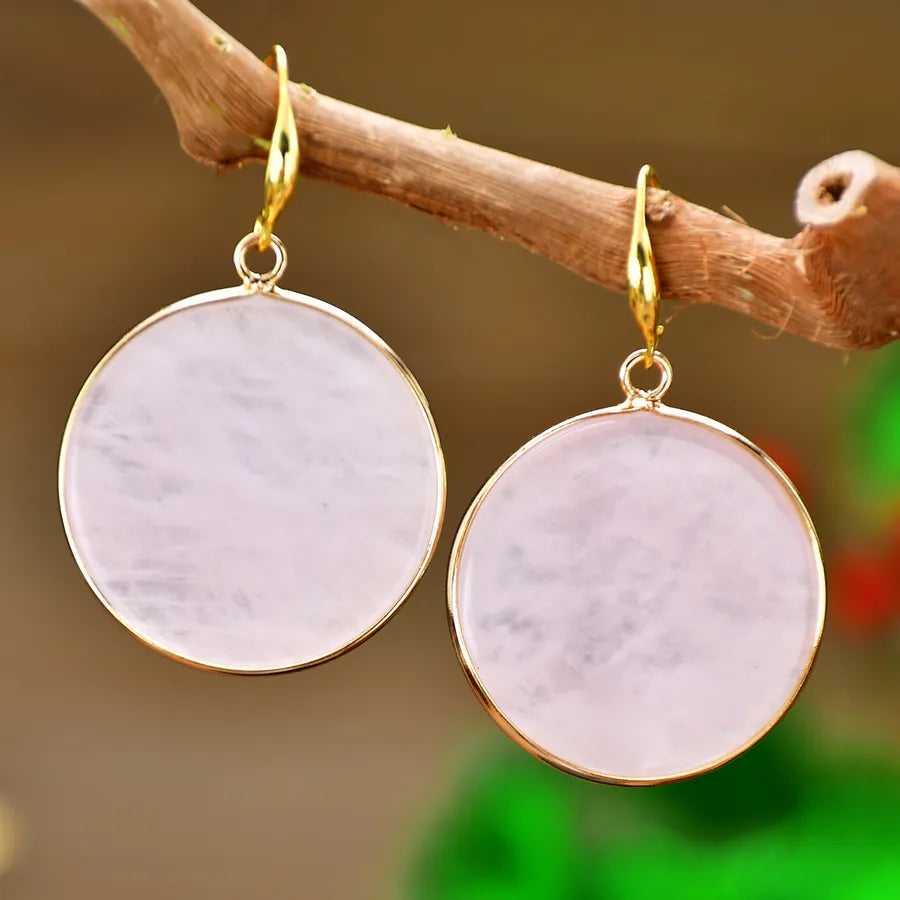 1 Pair Simple Style Round natural stone Drop Earrings