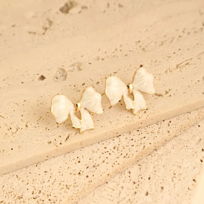 1 Pair Elegant French Style Sweet Heart Shape Bow Knot 304 Stainless Steel Ear Studs