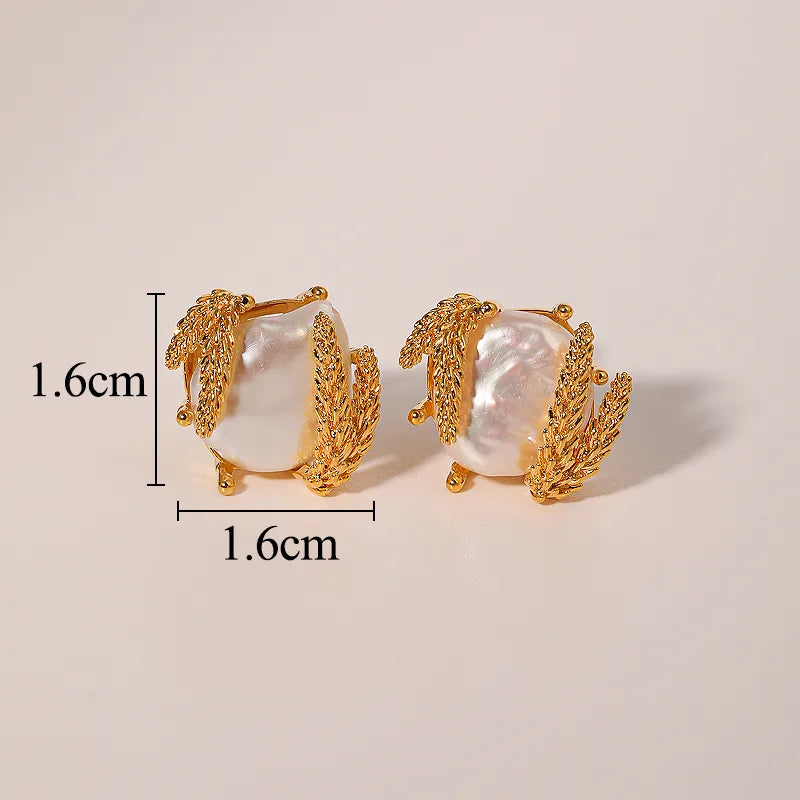 1 pair retro baroque style irregular plating inlay freshwater pearl copper zircon 18k gold plated earrings