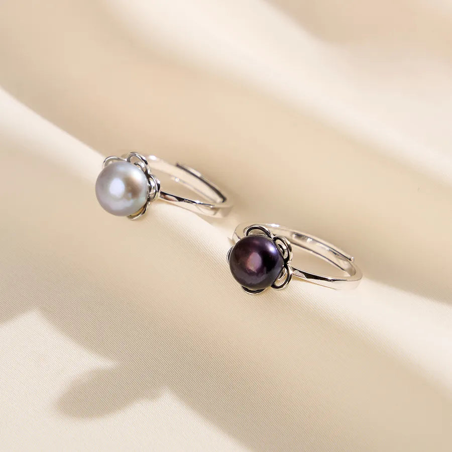 1 Piece 925 Sterling Silver Flower Freshwater Pearl White Gold Plated Rings