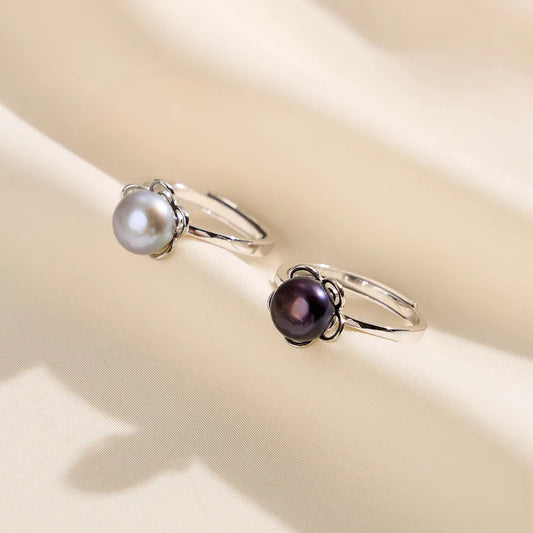 1 Piece 925 Sterling Silver Flower Freshwater Pearl White Gold Plated Rings