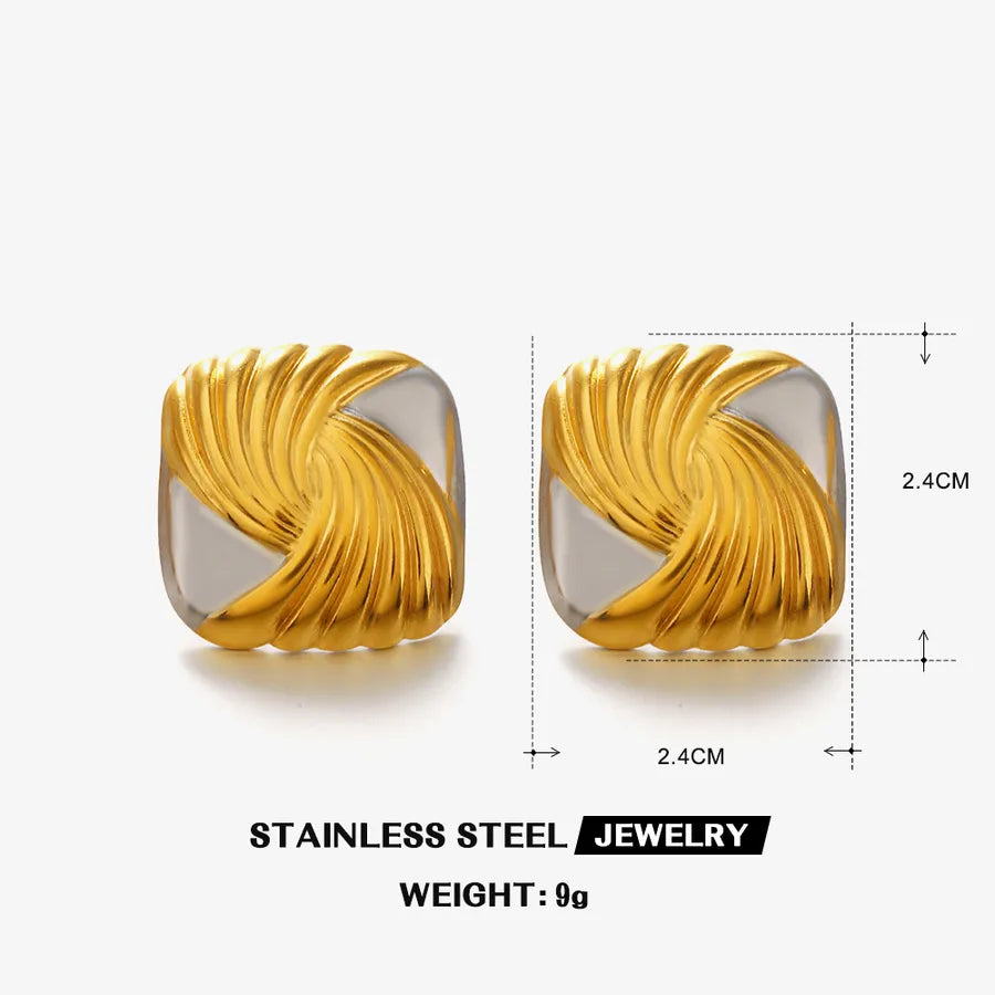 1 Pair Casual Elegant Hip-Hop Square Lines 304 Stainless Steel 18K Gold Plated Ear Studs