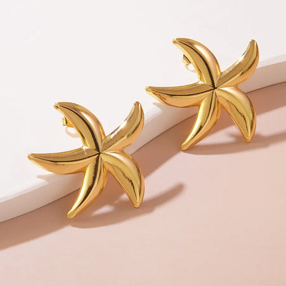 1 Pair Cute Novelty Beach Starfish 304 Stainless Steel Imitation Gold  Ear Studs