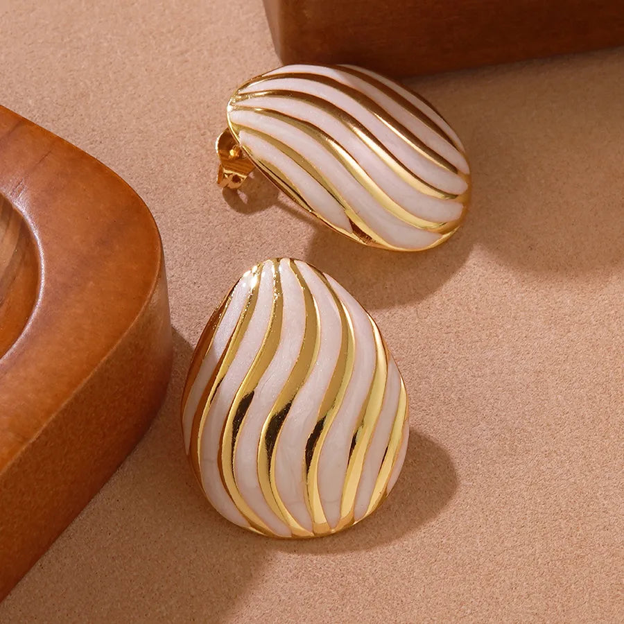 1 Pair Casual Cute Vacation Stripe Oval Enamel 304 Stainless Steel Imitation Gold  Ear Studs