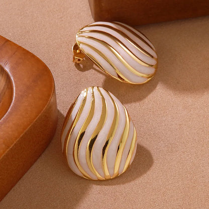 1 Pair Casual Cute Vacation Stripe Oval Enamel 304 Stainless Steel Imitation Gold  Ear Studs
