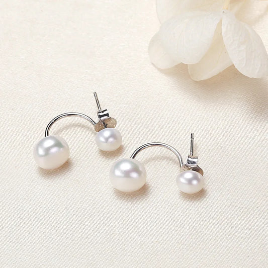1 Pair 925 Sterling Silver Freshwater Pearl Copper Freshwater pearl earrings Geometric Ear Studs
