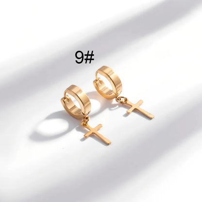 1 Pair Hip-Hop Geometric Cross Feather Plating 316 Stainless Steel  Earrings