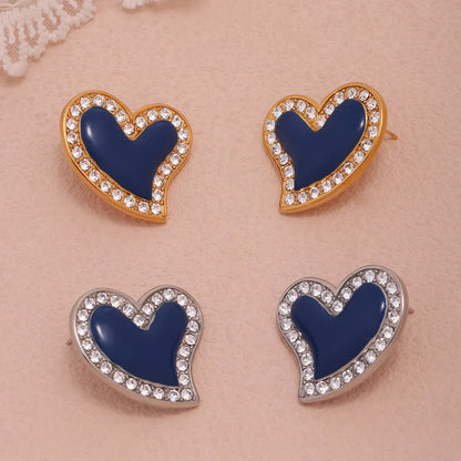 1 Pair Casual Vacation Shiny Heart Shape Plating Inlay 304 Stainless Steel Zircon 18K Gold Plated Ear Studs