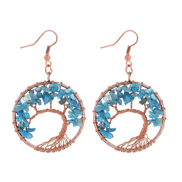 1 pair simple style leaf natural stone copper drop earrings