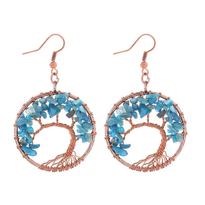 1 pair simple style leaf natural stone copper drop earrings