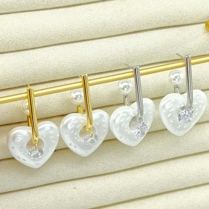 1 Pair Casual Princess Romantic Heart Shape Plating Inlay 304 Stainless Steel Imitation Pearl Zircon 18K Gold Plated Ear Studs