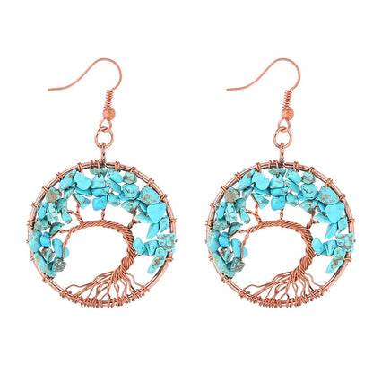 1 pair simple style leaf natural stone copper drop earrings