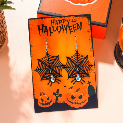 1 Pair Halloween Hip-Hop Funny ghost Spider Skull Wood Drop Earrings
