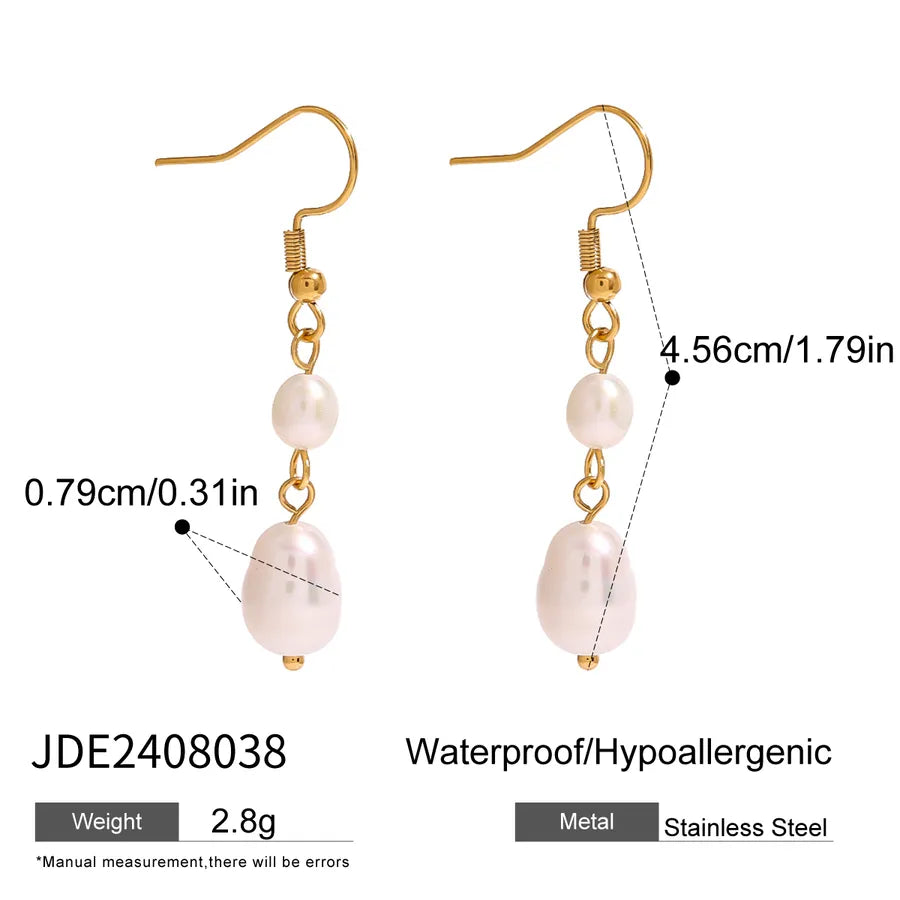 1 Pair Simple Style Classic Style Geometric Inlay 304 Stainless Steel Freshwater Pearl Drop Earrings