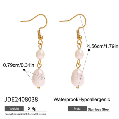 1 Pair Simple Style Classic Style Geometric Inlay 304 Stainless Steel Freshwater Pearl Drop Earrings