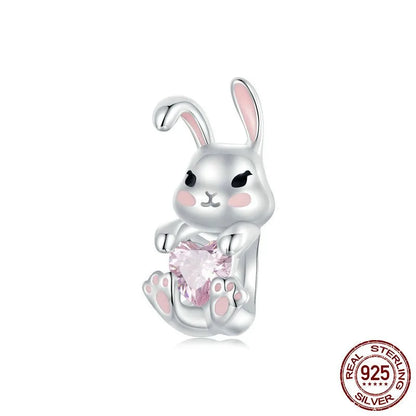 1 Piece 10 * 22mm 11 * 14mm Hole 4~4.9mm 925 Sterling Silver Zircon White Gold Plated Rabbit Egg Polished Pendant Beads Jewelry Accessories