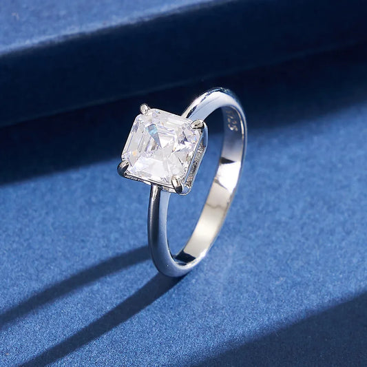 1 Piece 925 Sterling Silver Square Zircon White Gold Plated Rings