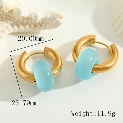 1 Pair Casual Elegant Cute Geometric Plating Inlay 304 Stainless Steel Cat's Eye Stone 18K Gold Plated Earrings