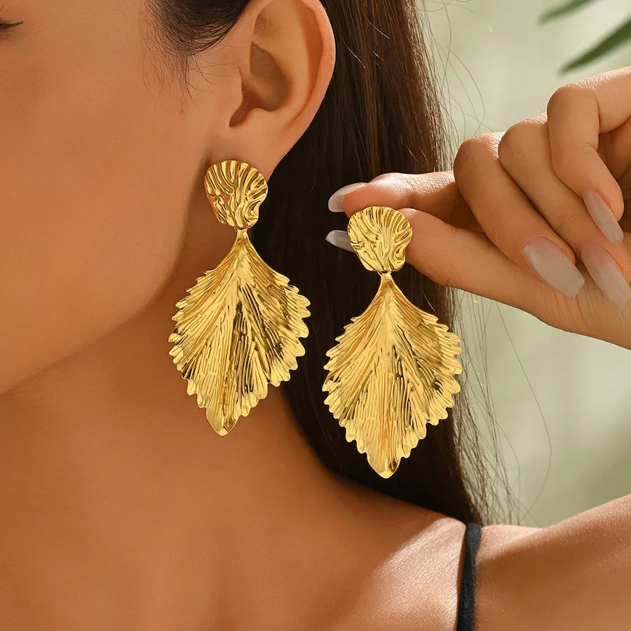 1 Pair Exaggerated Wedding Novelty Leaf 304 Stainless Steel Imitation Gold  Drop Earrings