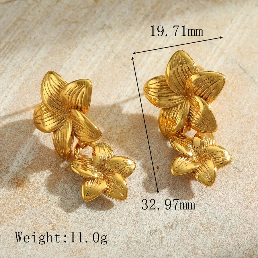 1 Pair Cute Simple Style Classic Style Irregular Geometric Flower Plating Inlay 304 Stainless Steel Zircon 18K Gold Plated Ear Studs