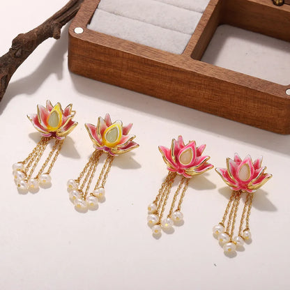 1 Pair Casual Elegant Flower Copper Freshwater Pearl 18K Gold Plated Drop Earrings