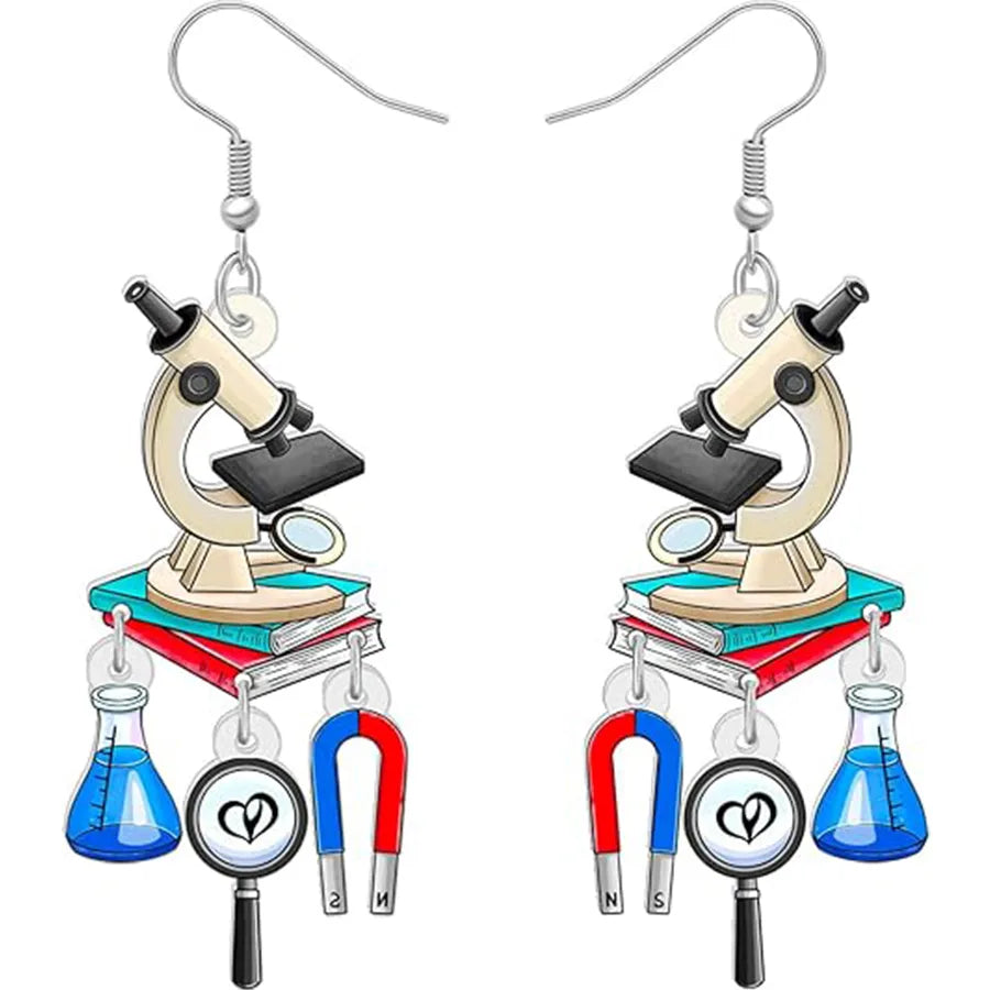 1 Pair Cute Novelty Earth instrument Microscope pencil Arylic Drop Earrings