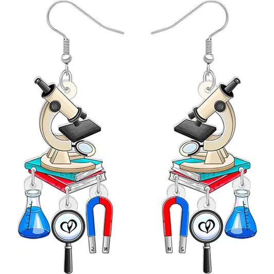 1 Pair Cute Novelty Earth instrument Microscope pencil Arylic Drop Earrings