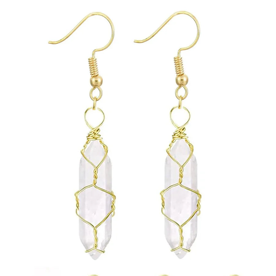 1 Pair Casual Simple Style Geometric natural stone Crystal Iron Drop Earrings