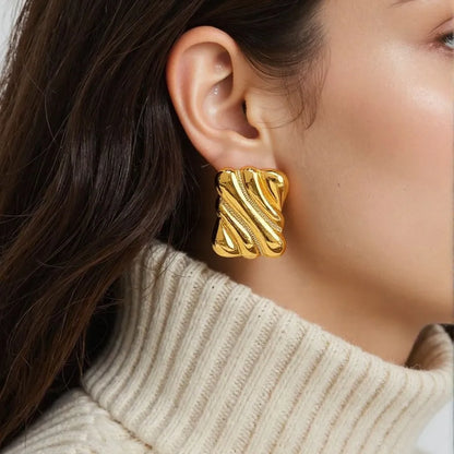 1 Pair Elegant Lady Vacation Waves Polishing Plating 304 Stainless Steel 18K Gold Plated  Backs Ear Studs