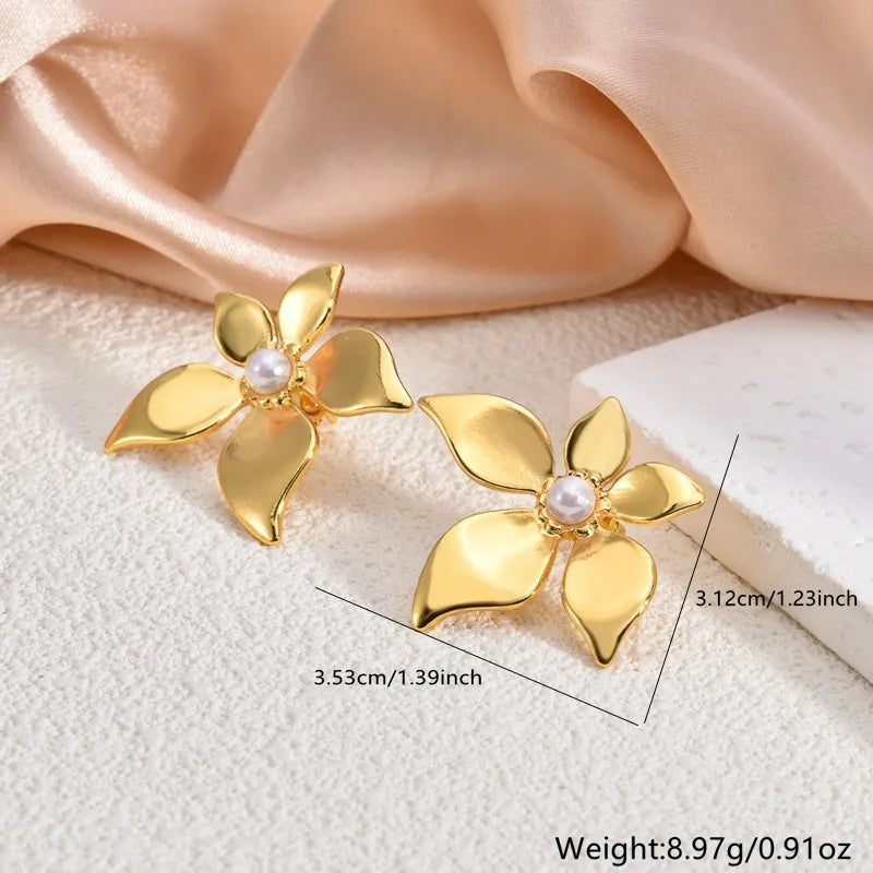 1 Pair Casual Elegant Cute Geometric Round Conch 304 Stainless Steel Imitation Gold  Ear Studs