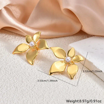 1 Pair Casual Elegant Cute Geometric Round Conch 304 Stainless Steel Imitation Gold  Ear Studs
