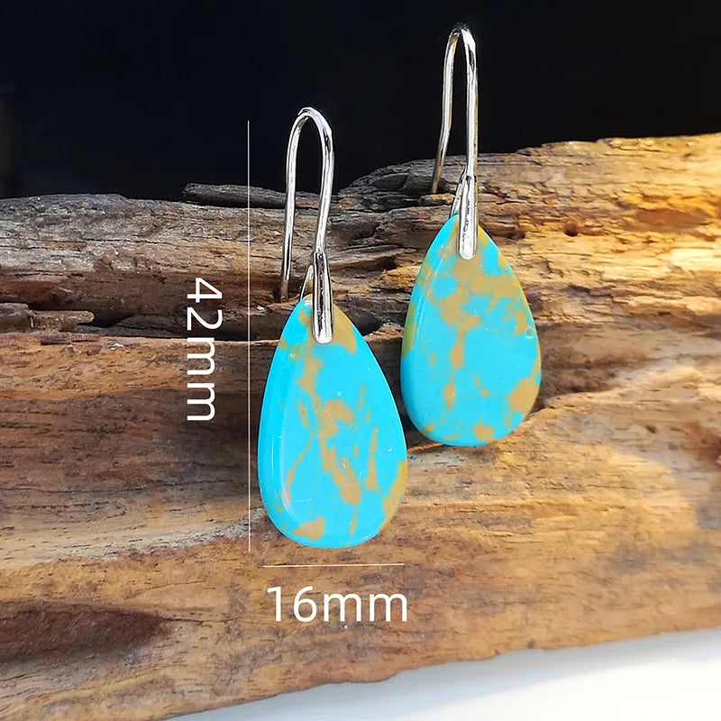 1 Pair Retro Bohemian Water Droplets Inlay natural stone Natural Stone White  Ear hook