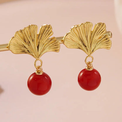 1 Pair Elegant Sweet Flower Ginkgo Leaf 304 Stainless Steel Imitation Gold  Drop Earrings