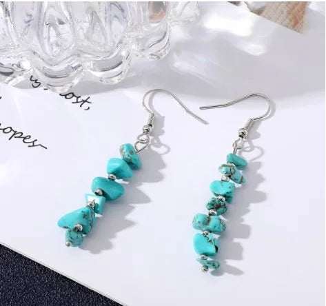1 pair simple style star water droplets tassel chain natural stone drop earrings