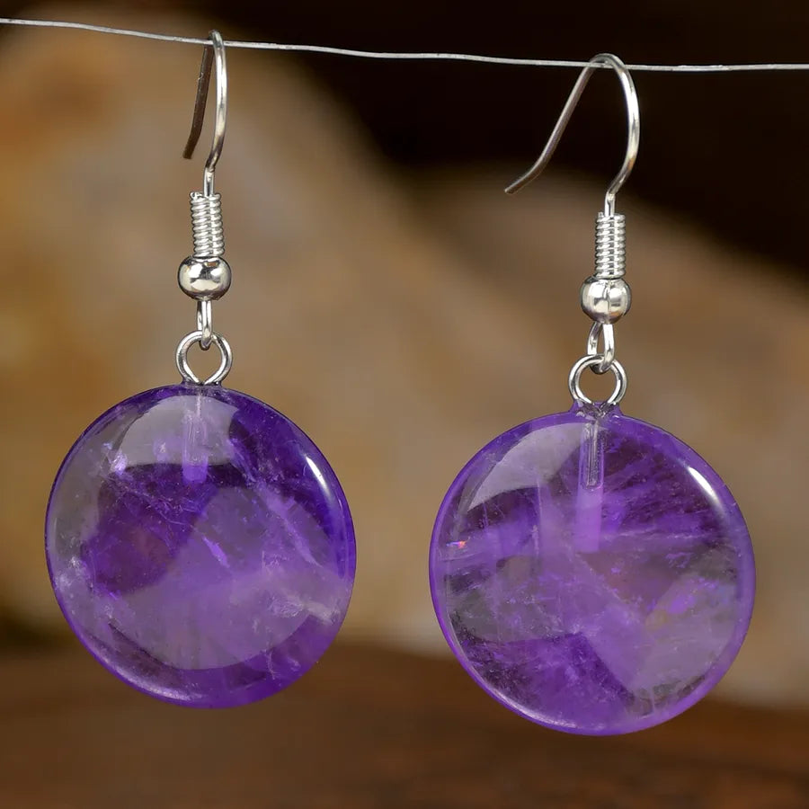 1 Pair Vintage Style Simple Style Round Handmade natural stone Drop Earrings