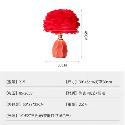 Nordic Feather Table Lamp  Girl Warm Romantic Bedside Lamp Internet Celebrity Homestay Live Room Atmosphere Decorative Table Lamp