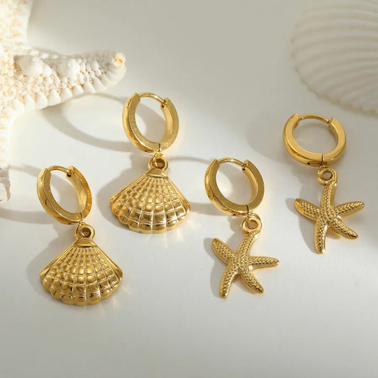 1 Pair Casual Elegant Cute Geometric Starfish Shell Plating 304 Stainless Steel 18K Gold Plated Earrings