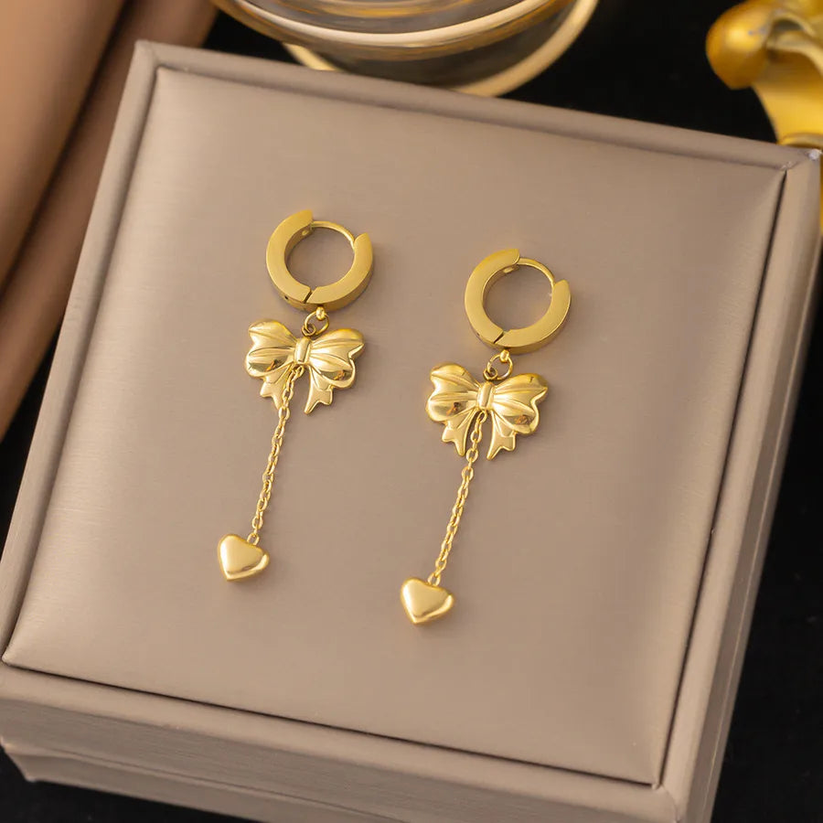 1 Pair IG Style Elegant Vintage Style Heart Shape Flower Butterfly 304 Stainless Steel Drop Earrings Ear Studs