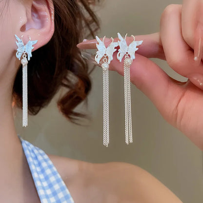 1 Pair Elegant Lady Butterfly Plating Natural Freshwater Pearl Copper Drop Earrings