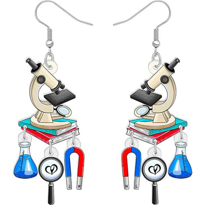 1 Pair Cute Novelty Earth instrument Microscope pencil Arylic Drop Earrings