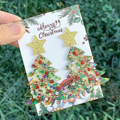 1 Pair Cute Simple Style Christmas Tree Inlay Arylic Rhinestones Drop Earrings