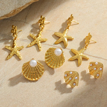 1 Pair Cute Simple Style Classic Style Irregular Geometric Starfish Plating Inlay 304 Stainless Steel Imitation Pearl 18K Gold Plated Ear Studs