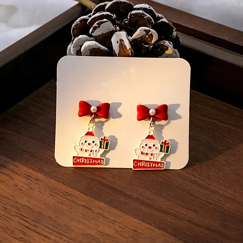 1 Pair Christmas Cute Penguin Santa Claus Christmas Socks Plating Alloy Drop Earrings