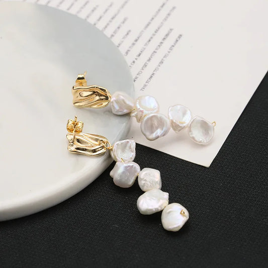 1 pair simple style classic style geometric freshwater pearl copper drop earrings