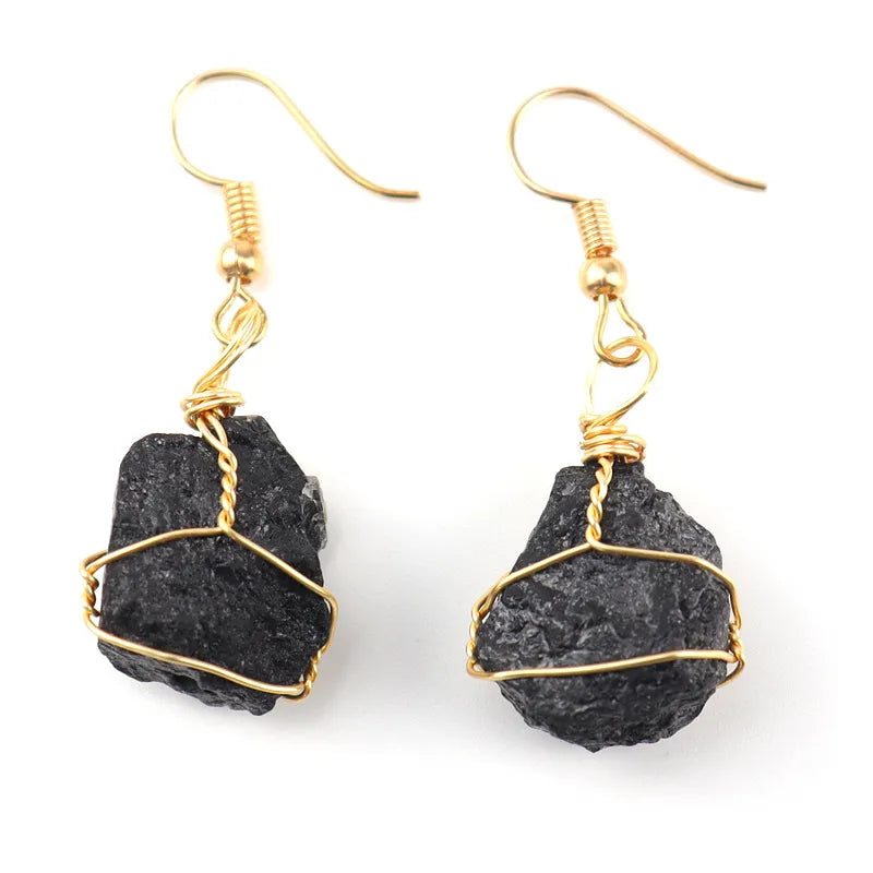 1 pair simple style irregular asymmetrical plating natural stone metal drop earrings