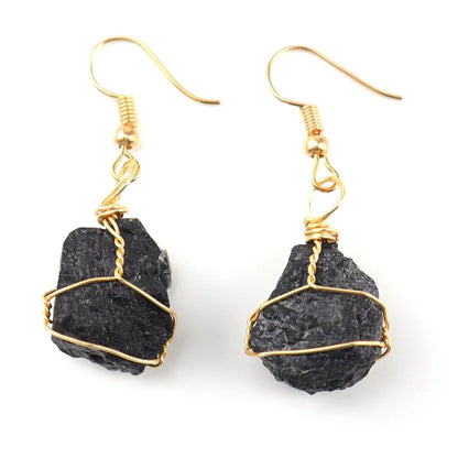 1 pair simple style irregular asymmetrical plating natural stone metal drop earrings