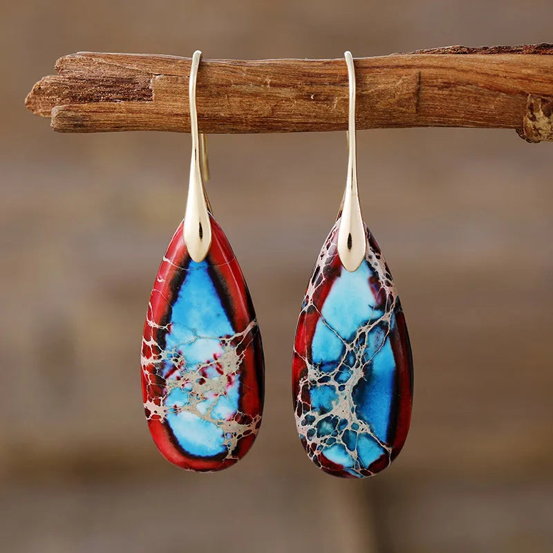 1 pair retro water droplets emperor stone drop earrings